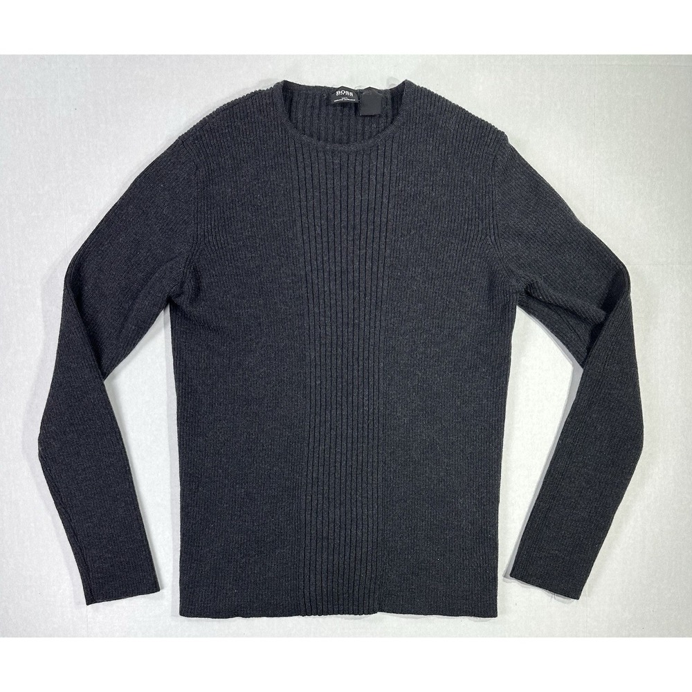 Hugo Boss Women's Merino Wool Rib Knit Sweater Gray Size XL (Fits Small)